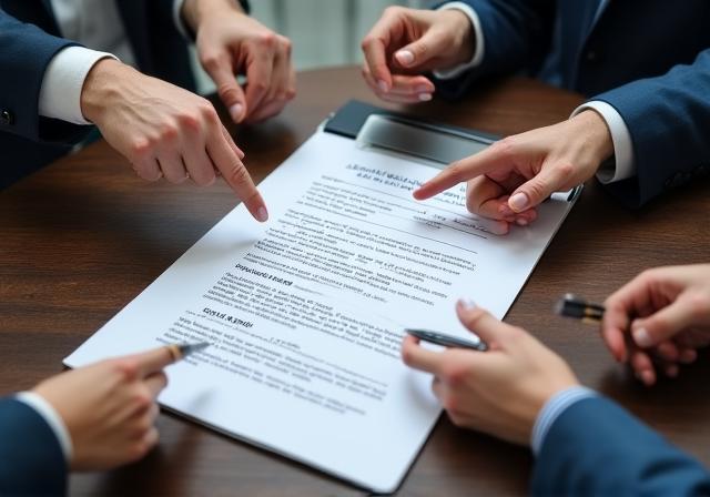 Business professionals reviewing a legal contract
